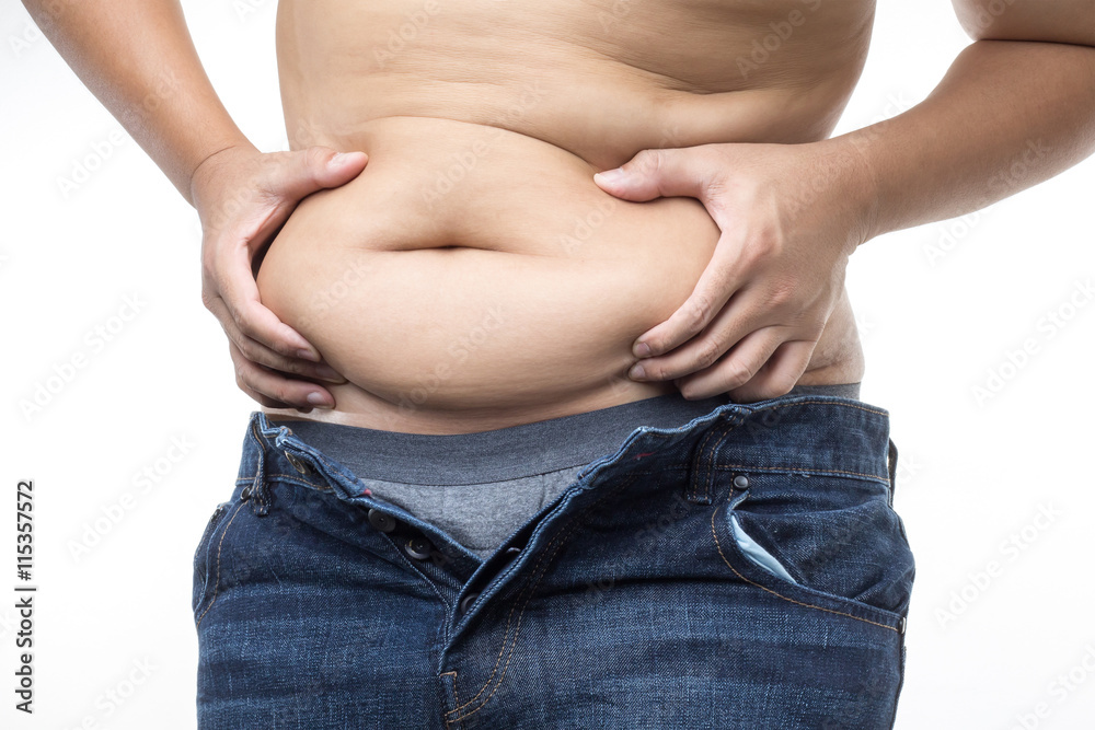 overweight man with hand holding fat belly overweight man with hand holding fat belly
