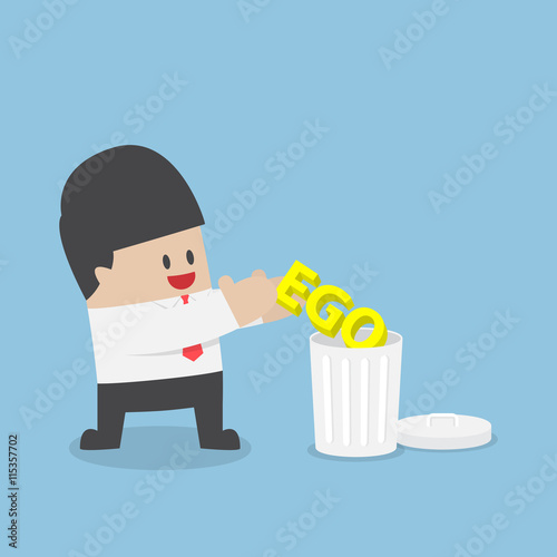 Businessman throw his ego into the trash