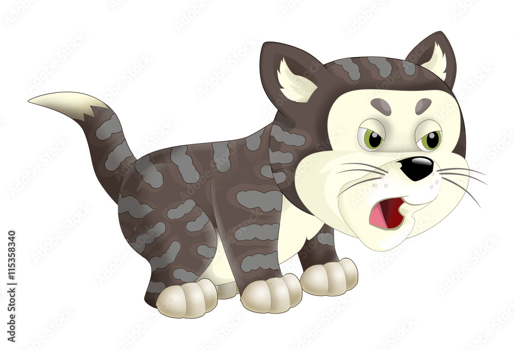 Fototapeta premium Cartoon happy cat running and jumping - isolated - illustration for children