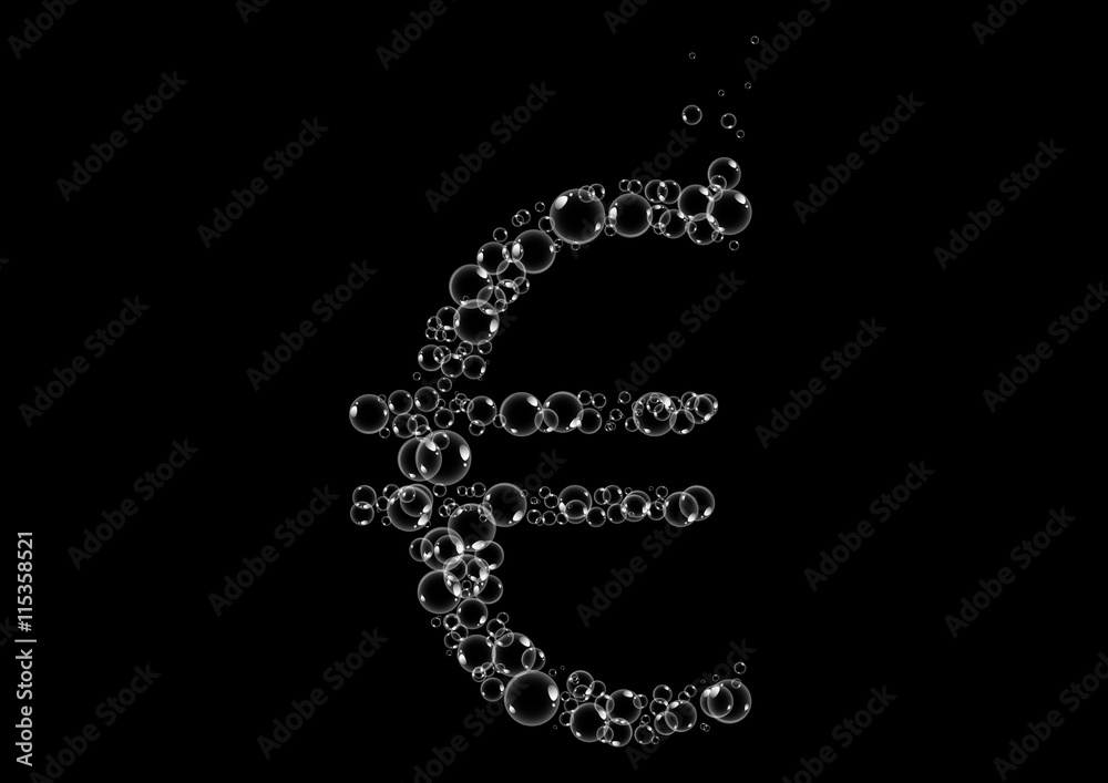 Bubbles forming a Euro currency sign symbol in black background