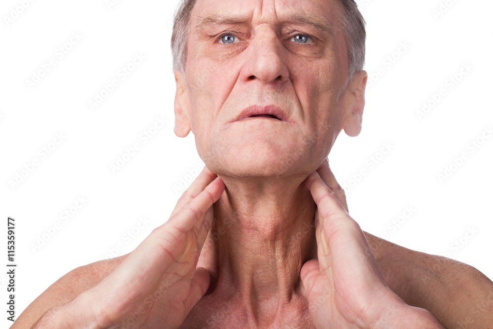 Obraz premium senior man with throat or neck irritation