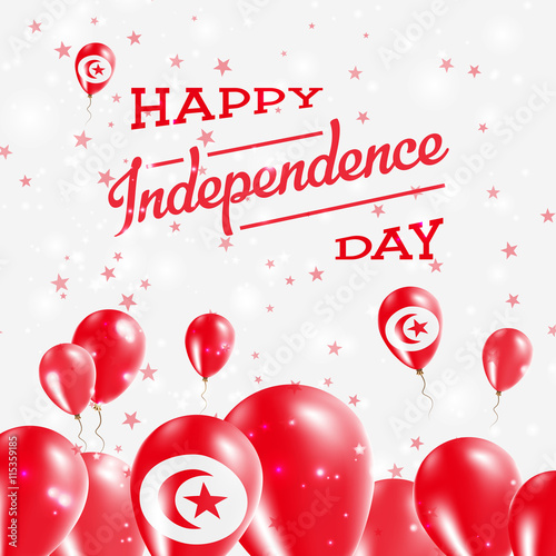 Tunisia Independence Day Patriotic Design. Balloons in National Colors of the Country. Happy Independence Day Vector Greeting Card.