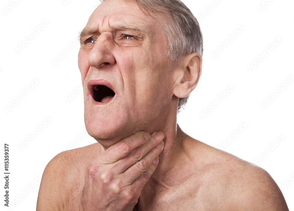 Fototapeta premium senior man with throat or neck irritation