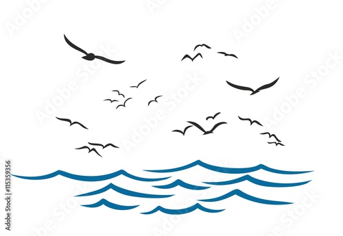 Sea with seagulls. 