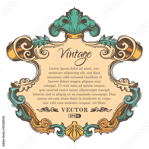 Vector vintage border frame isolated on white background.