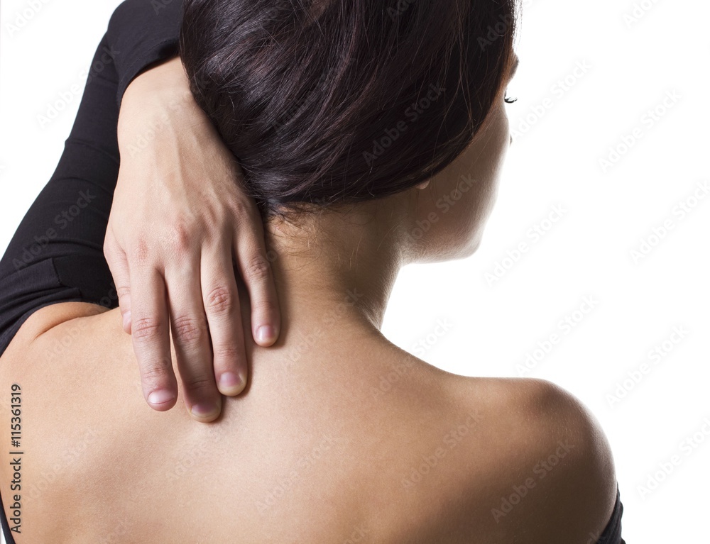 Pain in back concept.isolated on white background Pain in back concept.isolated on white background