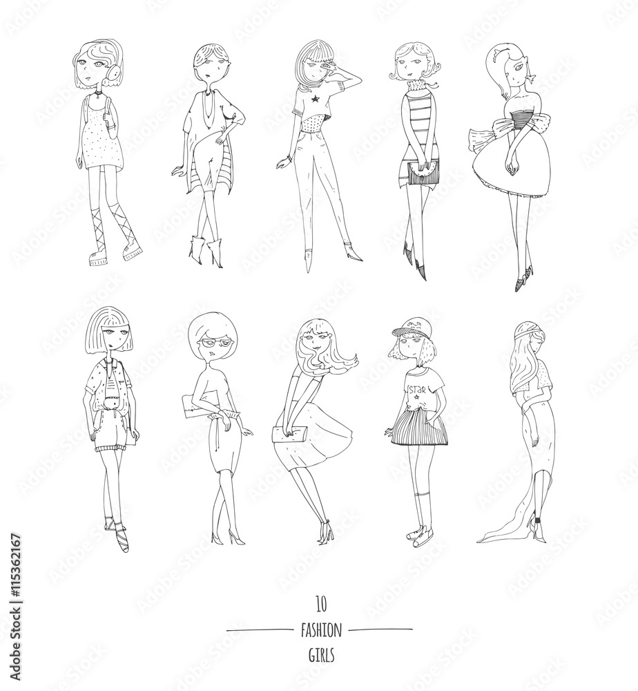 Cute girl character in different poses 2 Vector Image