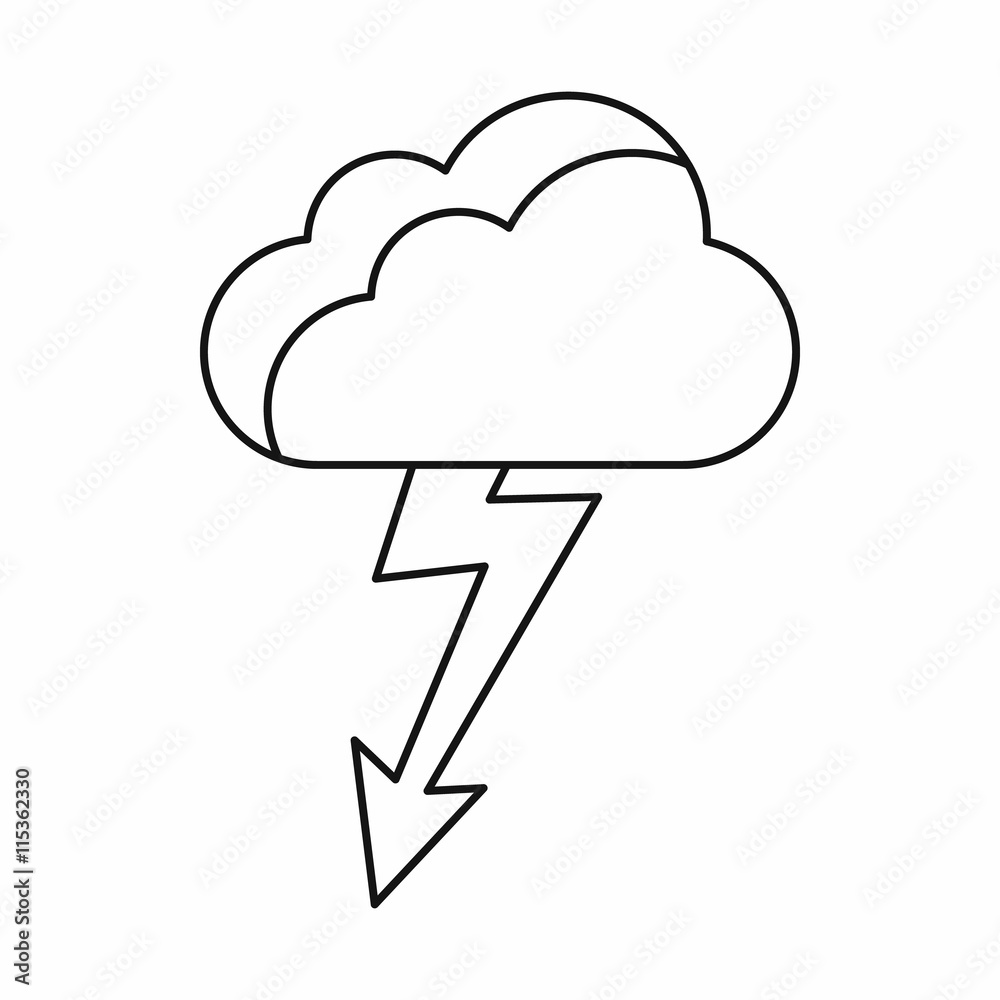 Cloud with lightning icon in outline style isolated vector illustration Cloud with lightning icon in outline style isolated vector illustration