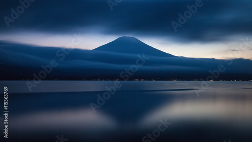 Mountain Fuji and cloud with beautiful sunset sky at lake Yamanaka