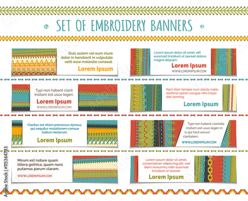 Set of horizontal embroidery banners.