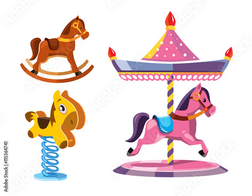 vector illustration set of diferent rocking litle horses