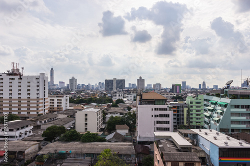Bangkok Cityscape, Business district with high building at sunsh