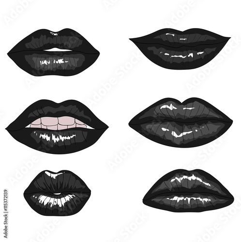 Collection Of Hand Drawn Black Lips  - Vector Illustration 