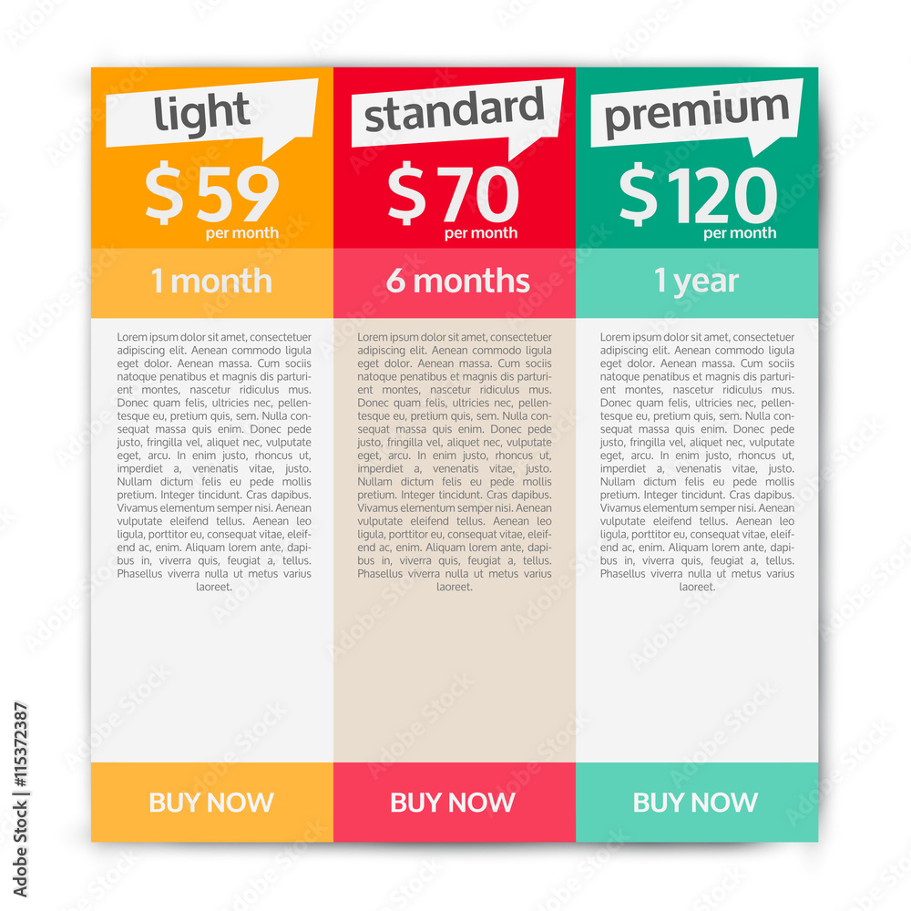 Web Pricing Table Design For Business. Vector Illustration