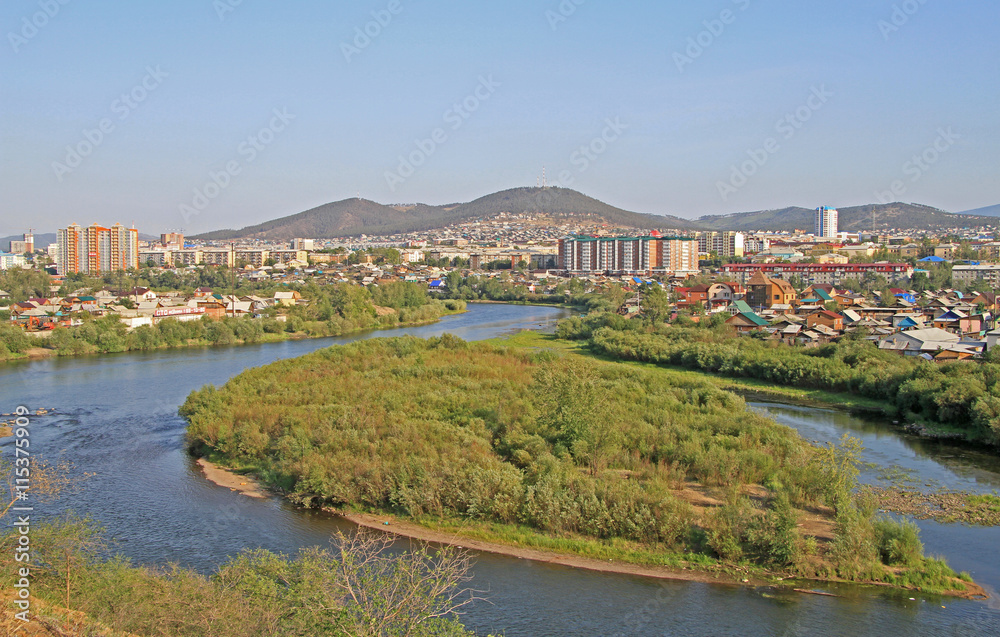 river Selenga and cityscape of Ulan Ude