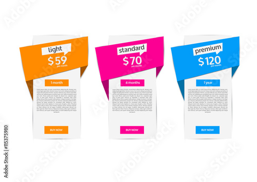 Web Pricing Table Design For Business. Vector Illustration