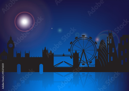 London city silhouette skyline by night