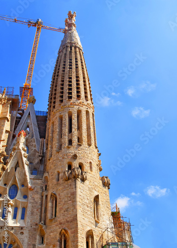 Steeple of Sagrada Familia in Barcelona in Spain