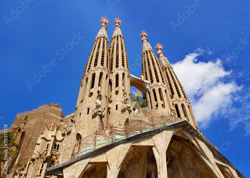 Steeples of Sagrada Familia in Barcelona in Spain