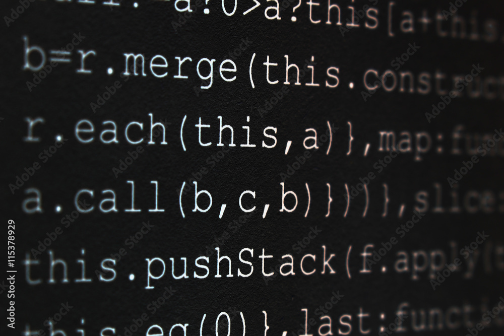 Software developer programming code. Abstract script source code.