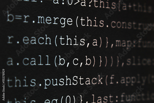 Software developer programming code. Abstract script source code.