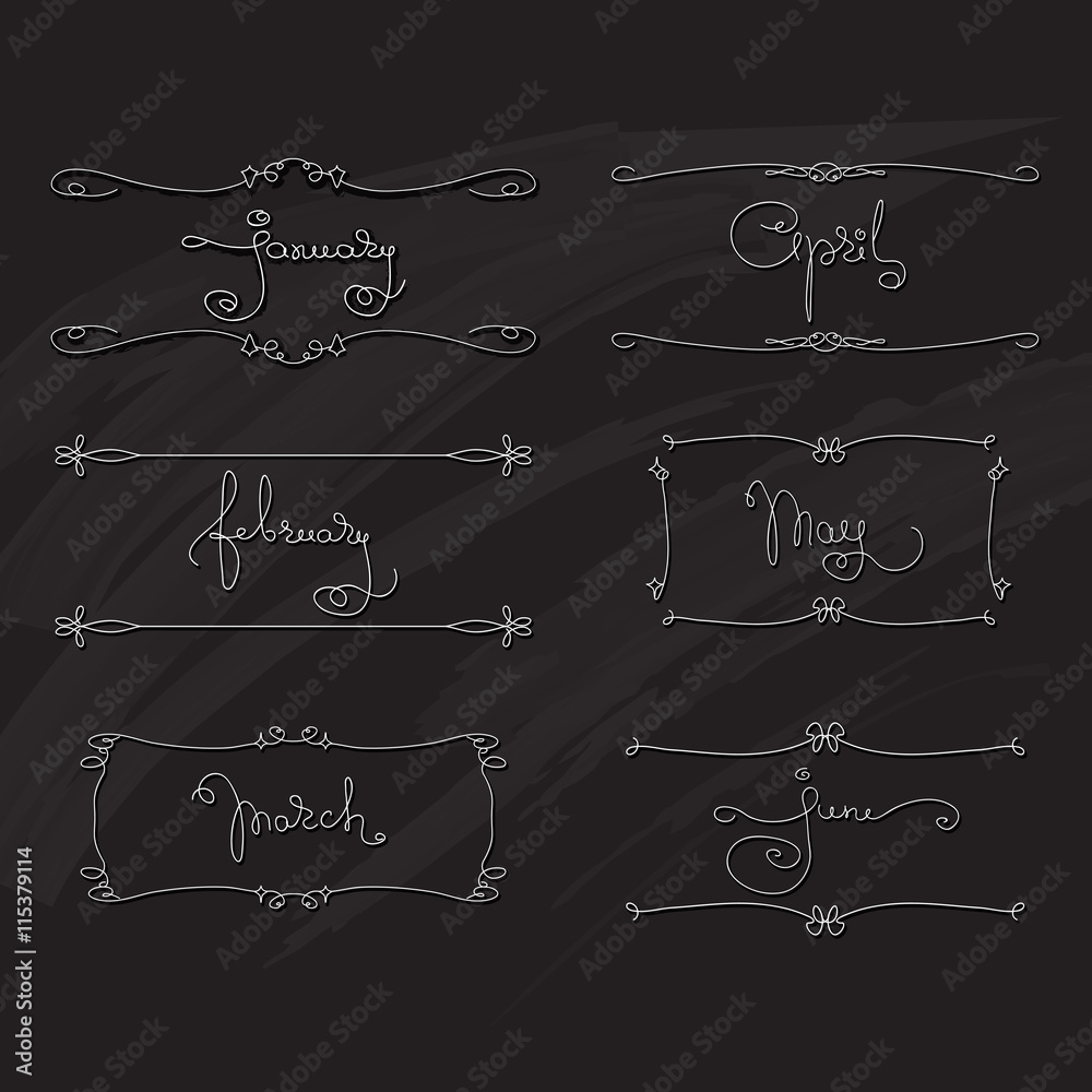 Handwritten words January, February, March, April, May, June. Stock ...