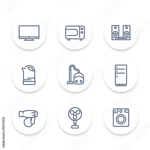 Appliances line icons, household consumer electronics, electric devices, vector illustration