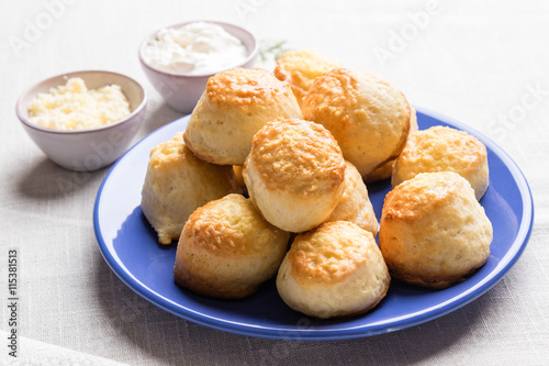 scones on blue plate