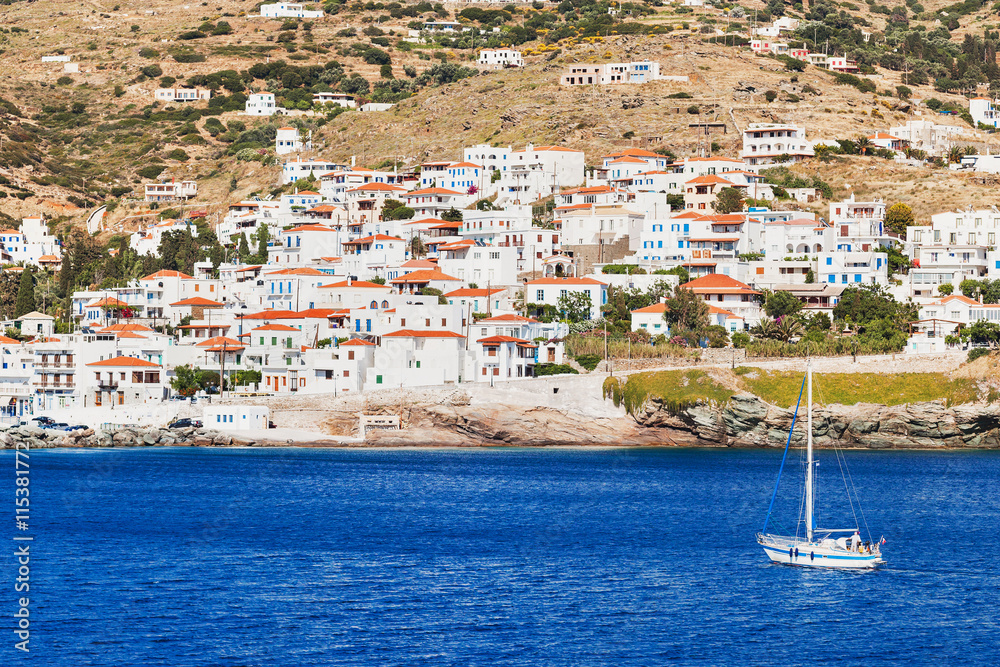 View at Batsi village, Andros island, Cyclades, Greece