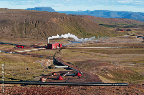 Islanda: la centrale elettrica Kroflustod di Krafla il 28 agosto 2012. La centrale, vicina al vulcano Krafla e al lago Myvatn, è la più grande dell'isola  photo