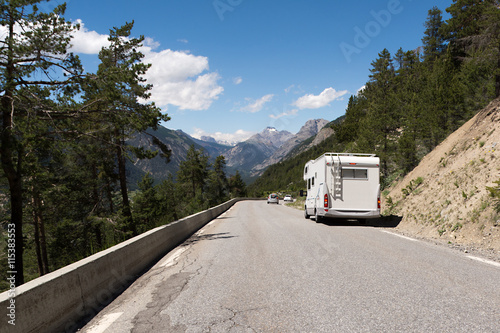 Auto-camper on the road in the French Alps 