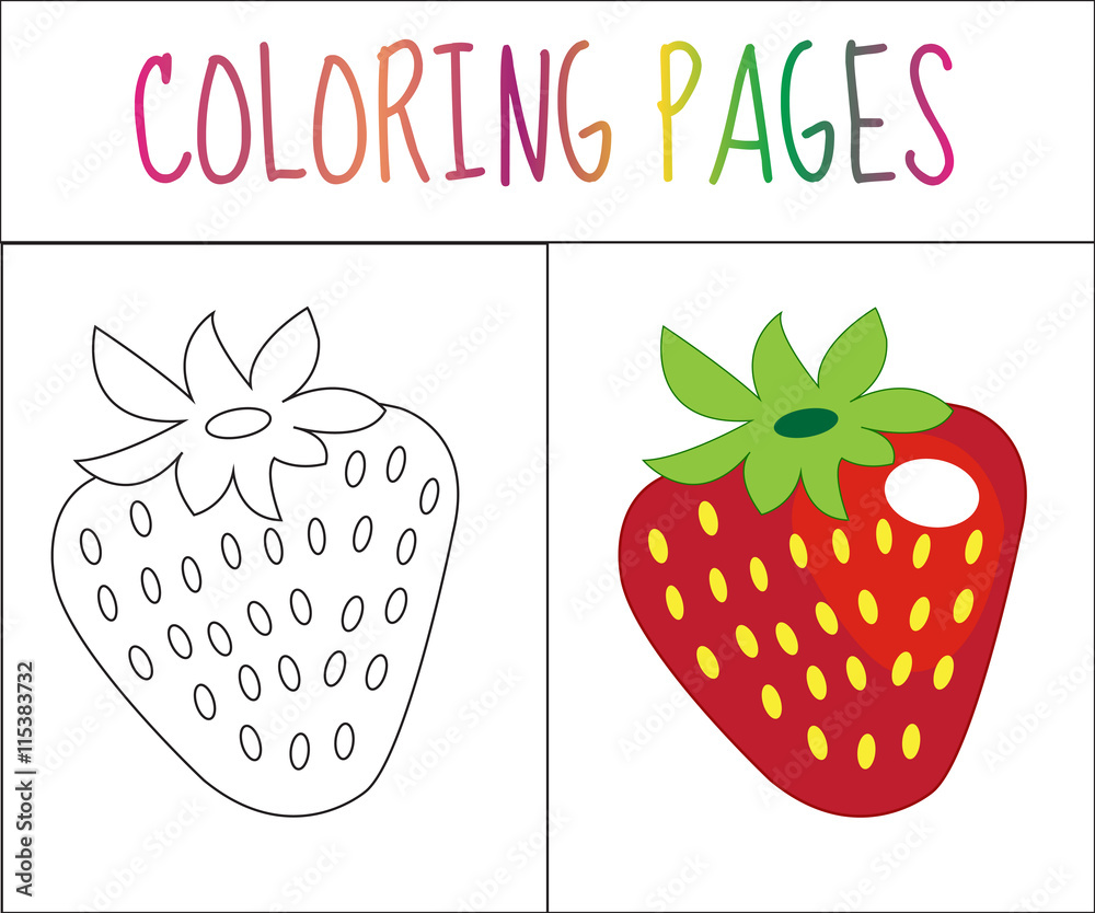 Coloring book page. Strawberry. Sketch and color version. Coloring for ...