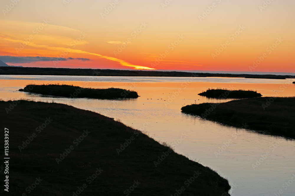 Islanda: tramonto nella campagna di Husavik, nell'estremo nord dell'isola, il 25 agosto 2012