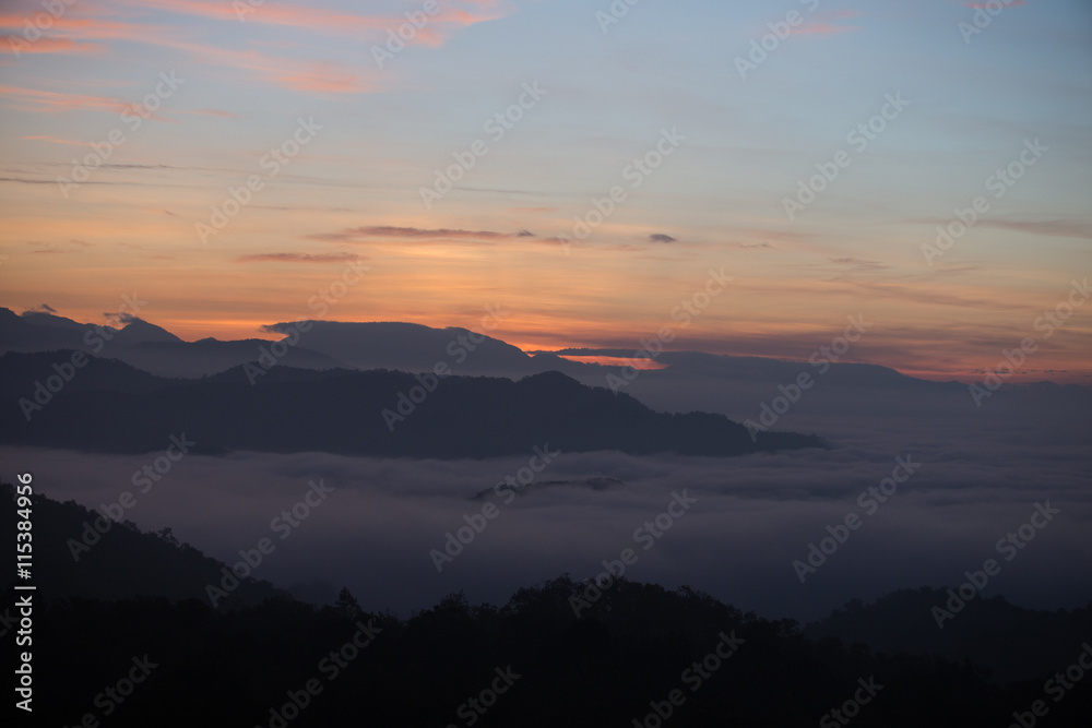 Fog mountain in the early morning sunrise