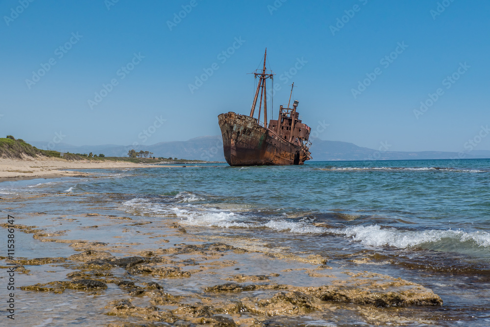 Dimitrios' shipwreck stranded on a beach