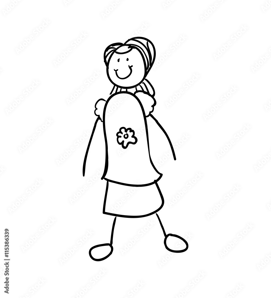 Person and cartoon concept represented by girl kid icon. Isolated and sketch illustration Person and cartoon concept represented by girl kid icon. Isolated and sketch illustration