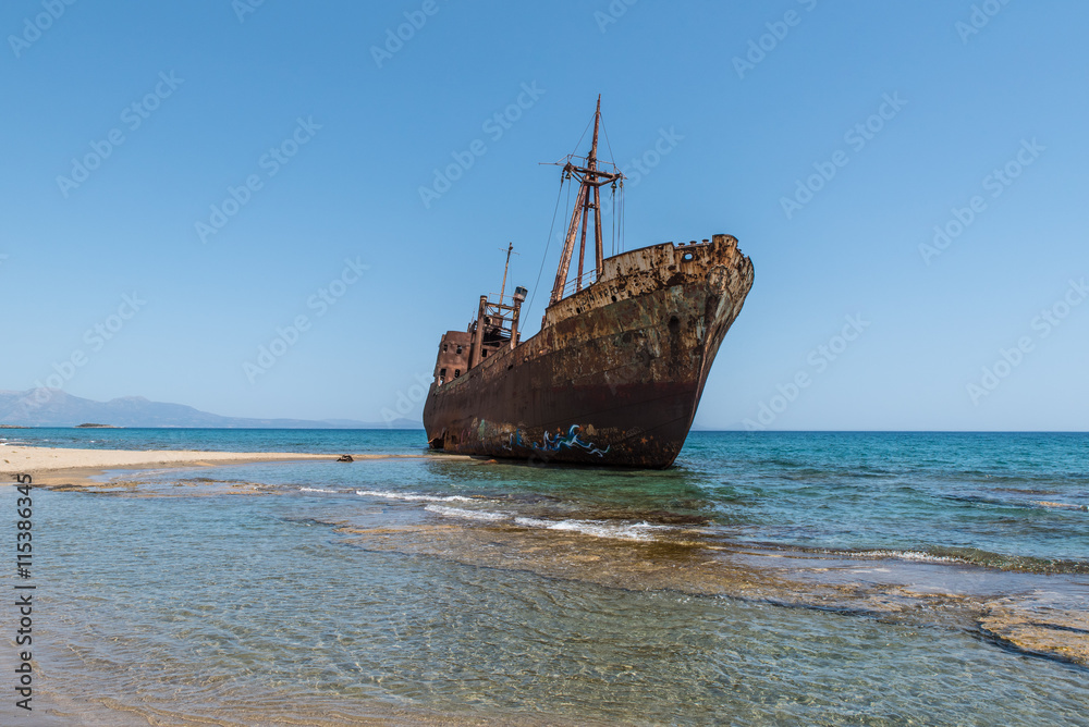 Dimitrios' shipwreck stranded on a beach