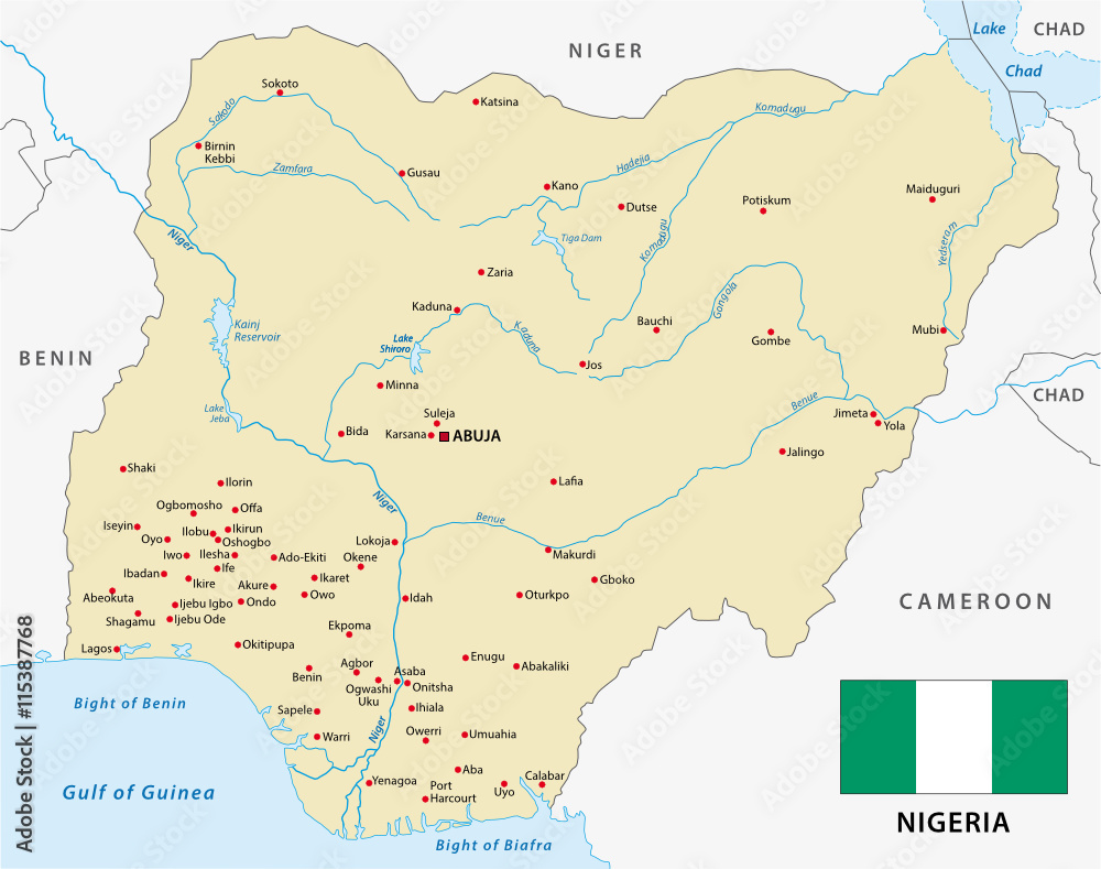 vector map of Federal Republic of Nigeria with flag