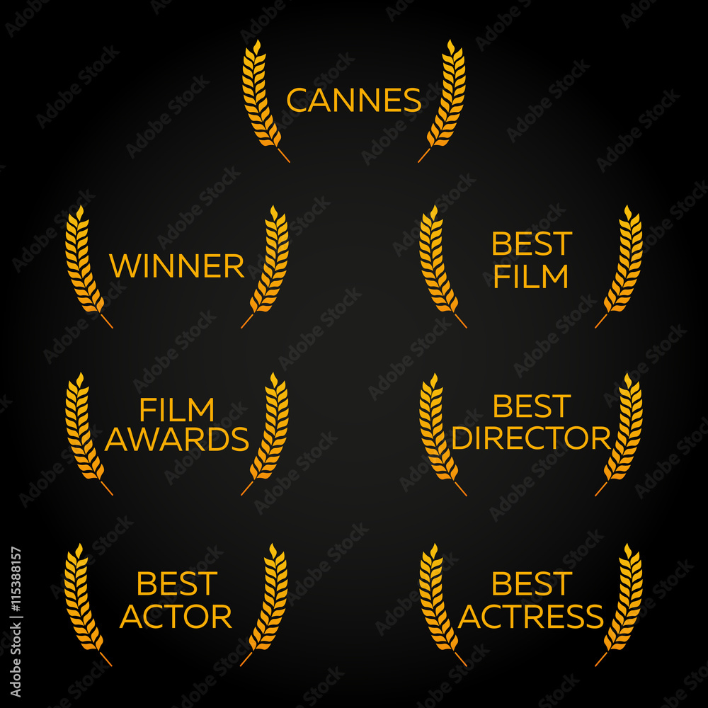 Cannes Festival set. Laurel. Winner, Best film, director, actor, actress.  Film Awards Winners. Film awards logo. Cinema. Vector illustration. Stock  Vector | Adobe Stock