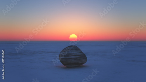 sunset with stone