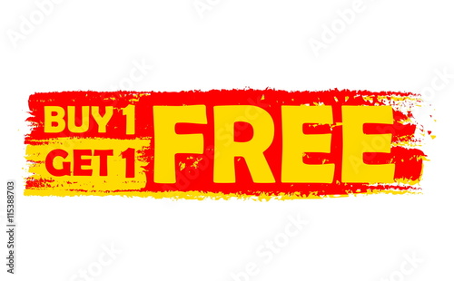 buy one get one free, yellow and red drawn label, vector