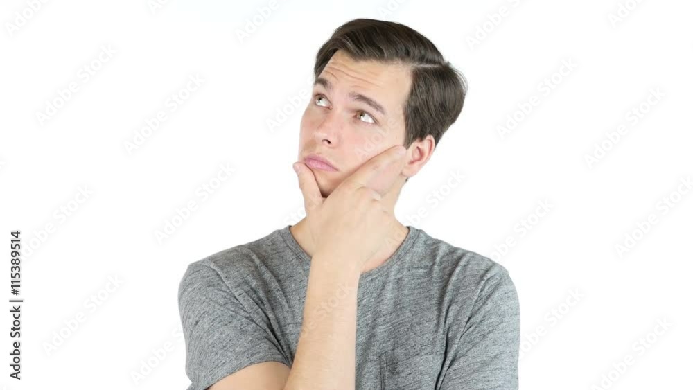 Handsome young man thinking . thoughtful , new idea Handsome young man thinking . thoughtful , new idea