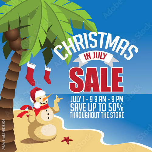 Christmas in July sale marketing template. EPS 10 vector.