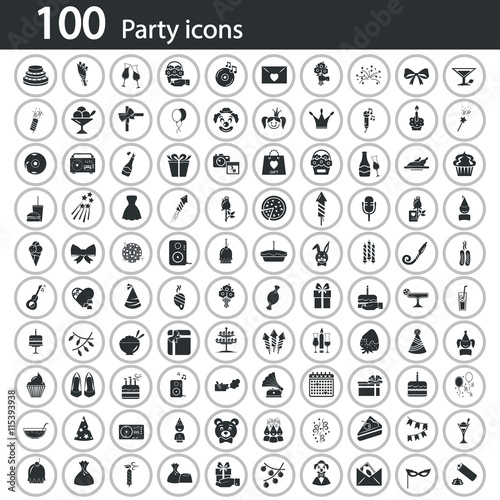 Set of one hundred party icons