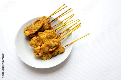 Satay pork in dish