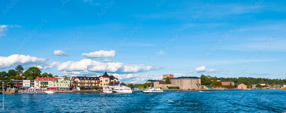 Panorama  view of Vaxholm town and castle