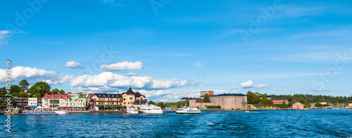 Panorama view of Vaxholm town and castle