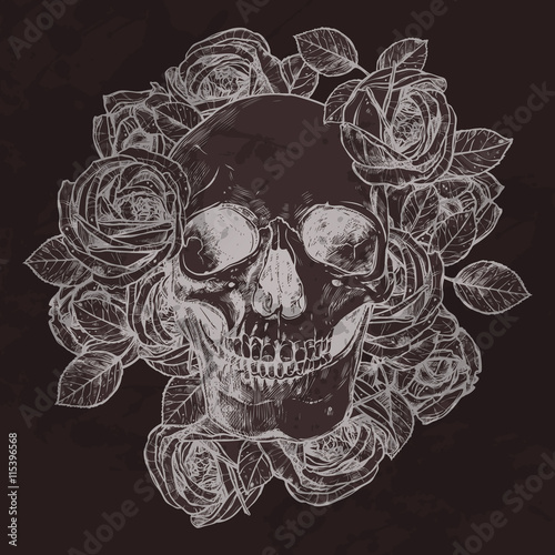 Skull And Roses On Chalkboard Stock Vector | Adobe Stock