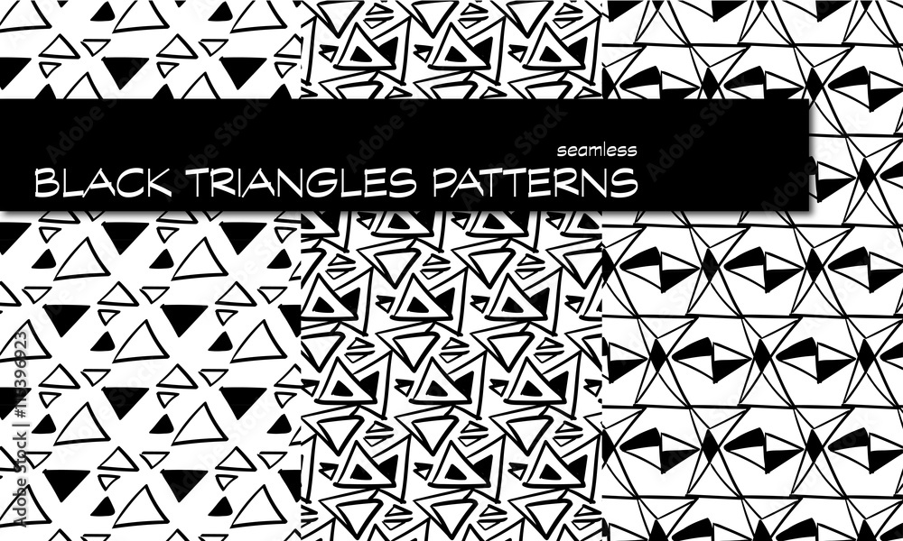 Fototapeta premium Seamless black triangle vector patterns, background for artists, wallpapers