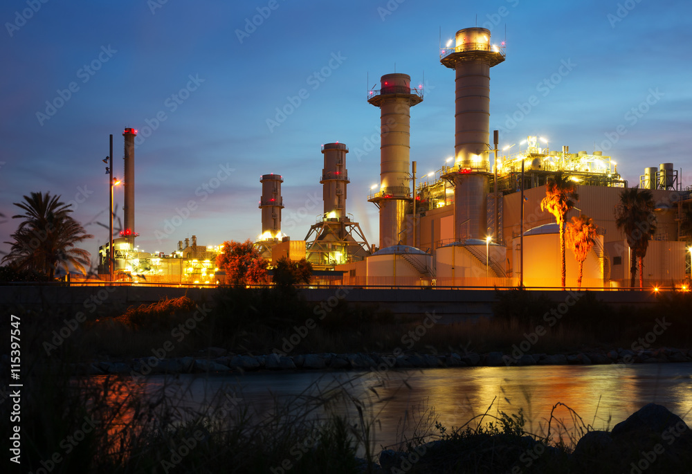  industry power plant   in evening time - obrazy, fototapety, plakaty 